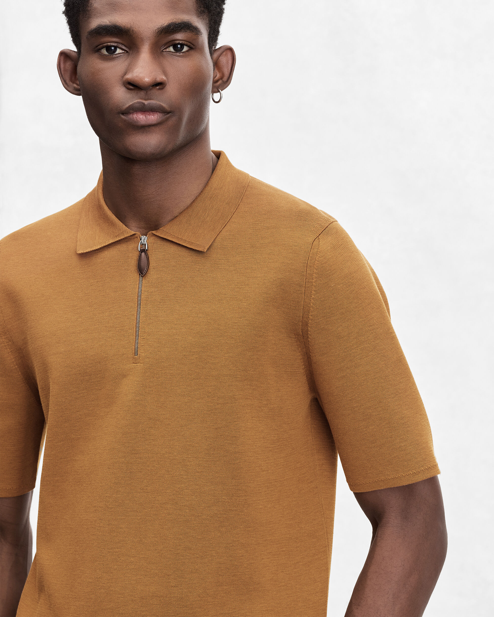Polo avec Tirette de zip en Cuir, Tobacco, hi-res