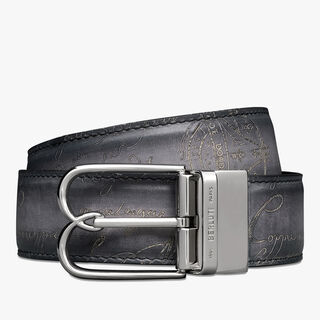 B Volute Scritto Leather 35Mm Reversible Belt, CHARCOAL BROWN + LIGHT ALUMINIO, hi-res