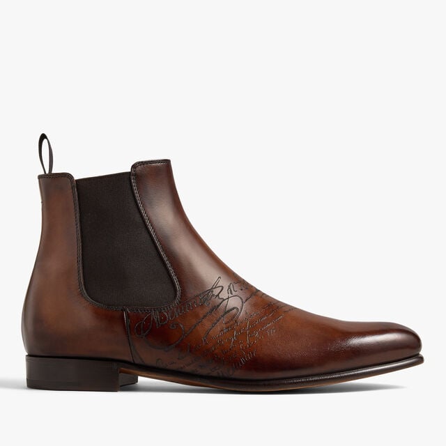Bottine Cursive Galet En Cuir Scritto, EBANO, hi-res 1