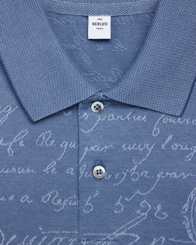 Polo en piqu&eacute; Motif Scritto, Nile Blue, hi-res