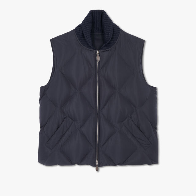 Quilted Nylon Down Gilet With Knit Collar, COLD NIGHT BLUE, hi-res 1