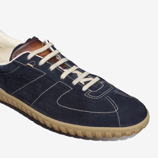 Sneaker Trainer En Suede Scritto, NAVY, hi-res 6