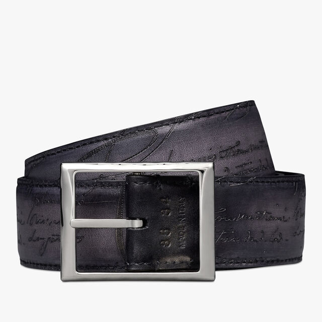 Classic Scritto Leather 35MM Reversible Belt, NERO GRIGIO + LIGHT ALUMINIO, hi-res 3