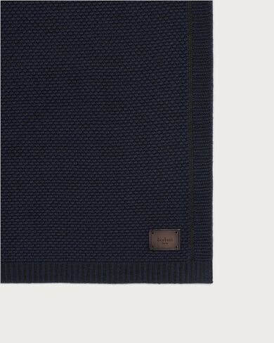 Shadow Knitted Scarf with Leather Details, Navy, hi-res