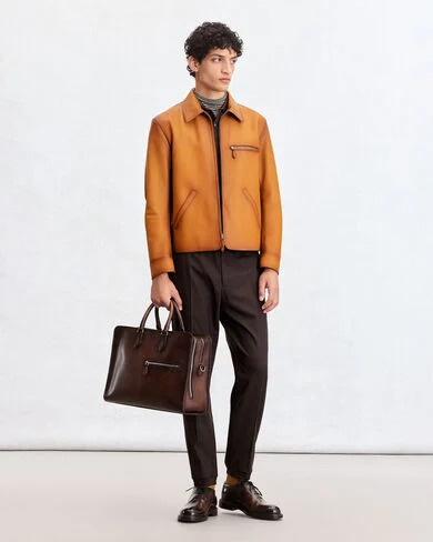 Leather Aquarelle Patina Un Jour Blouson, Aquarelle Mustard, hi-res