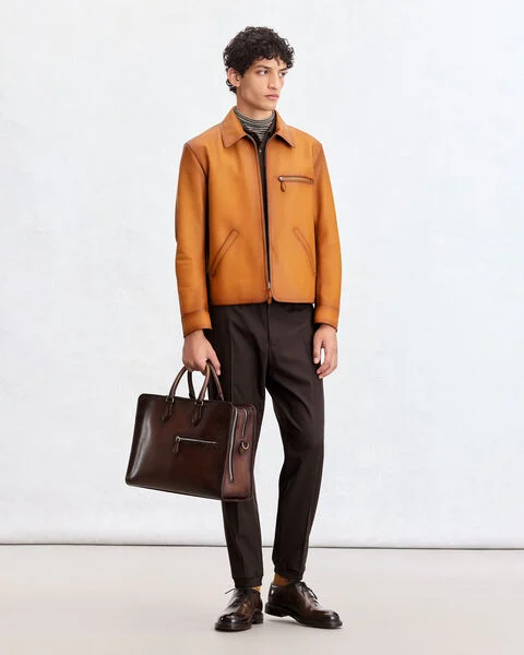 Blouson Un Jour en Cuir Patin&eacute; Aquarelle, Aquarelle Mustard, hi-res