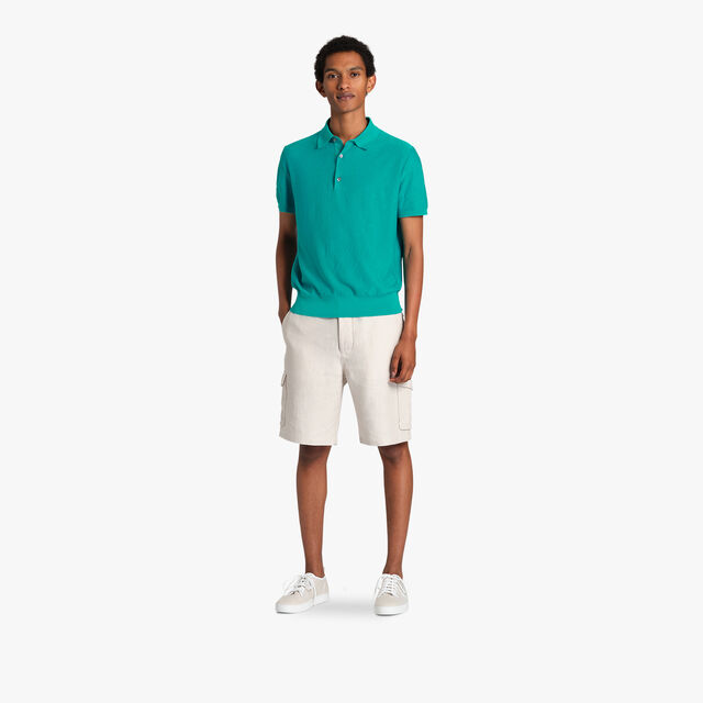 Cotton and Silk Scritto Pique Polo, AQUA GREEN, hi-res 4