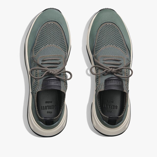 Shadow Scritto Knit And Nubuck Leather Sneaker, STORM GREEN, hi-res 3