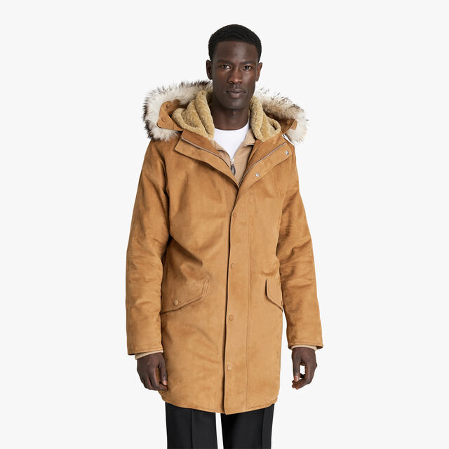 Nubuck Leather Parka With Shearling Hood, TOFFEE CAMEL, hi-res 2