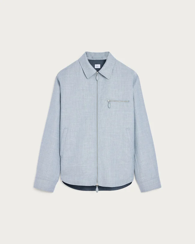 Un Jour Overshirt with Leather Zip-Pullers, Cloudy Blue & Steel Blue, hi-res