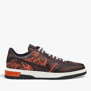 Sneaker Playoff En Cuir Scritto, MARRONE INTENSO+ARANCIO, hi-res