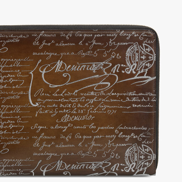 Nino GM Scritto Leather Clutch, CACAO INTENSO + SILVER, hi-res 6