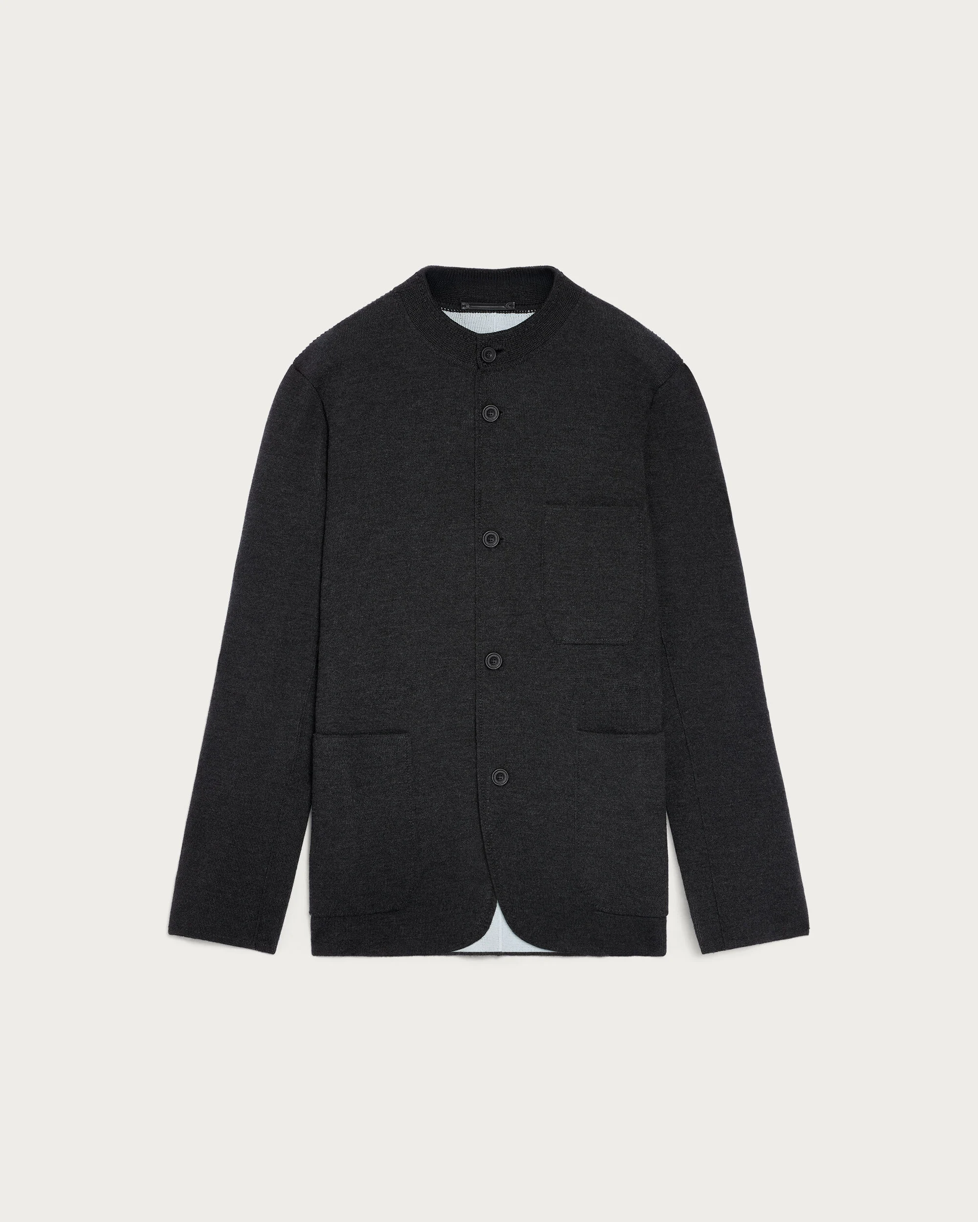 Bicolor Knitted Foresti&egrave;re with Leather Details, Dark Grey Melange & Duck Egg, hi-res