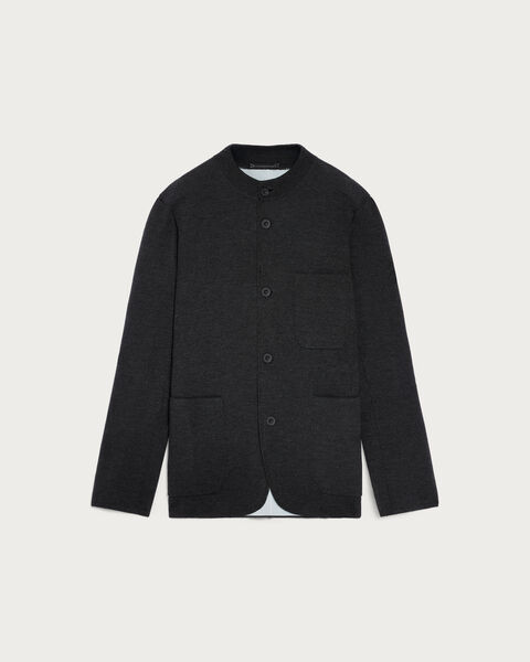 Bicolor Knitted Foresti&egrave;re with Leather Details, Dark Grey Melange & Duck Egg, hi-res