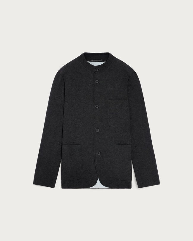 Bicolor Knitted Foresti&egrave;re with Leather Details, Dark Grey Melange & Duck Egg, hi-res