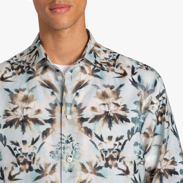 Linen & Cotton Printed Box Fit Shirt, BEIGE / BABY BLUE, hi-res 6