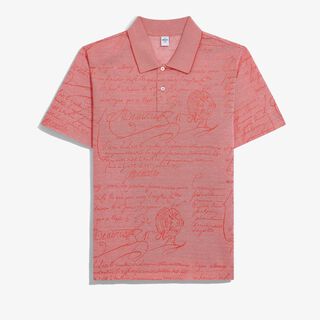 SCritto图纹珠地布Polo衫, LIGHT CORAL, hi-res