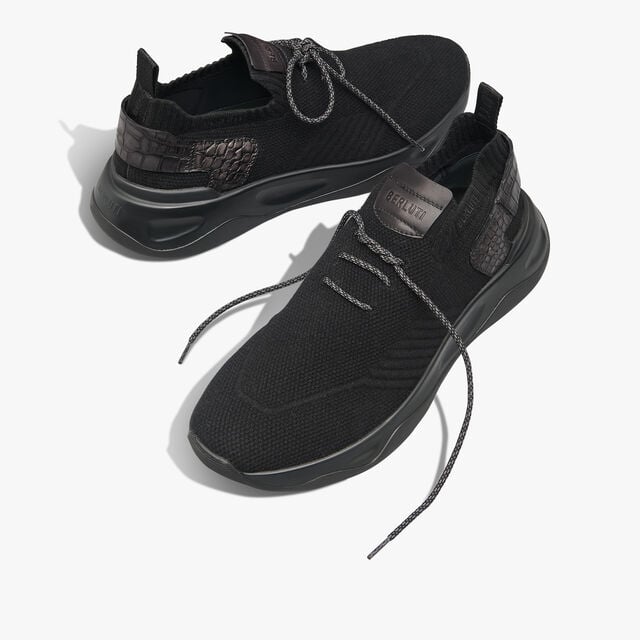 Shadow Cashmere And Alligator Leather Sneaker, BLACK, hi-res 7