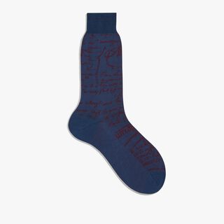 Cotton Scritto Socks, NIMES'S BLUE, hi-res