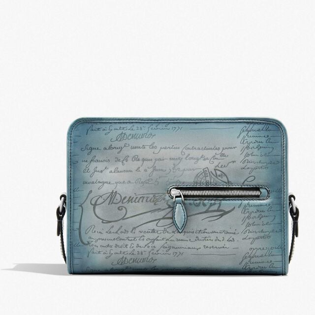 Journalier Scritto Leather Messenger, STONE DENIM, hi-res 1