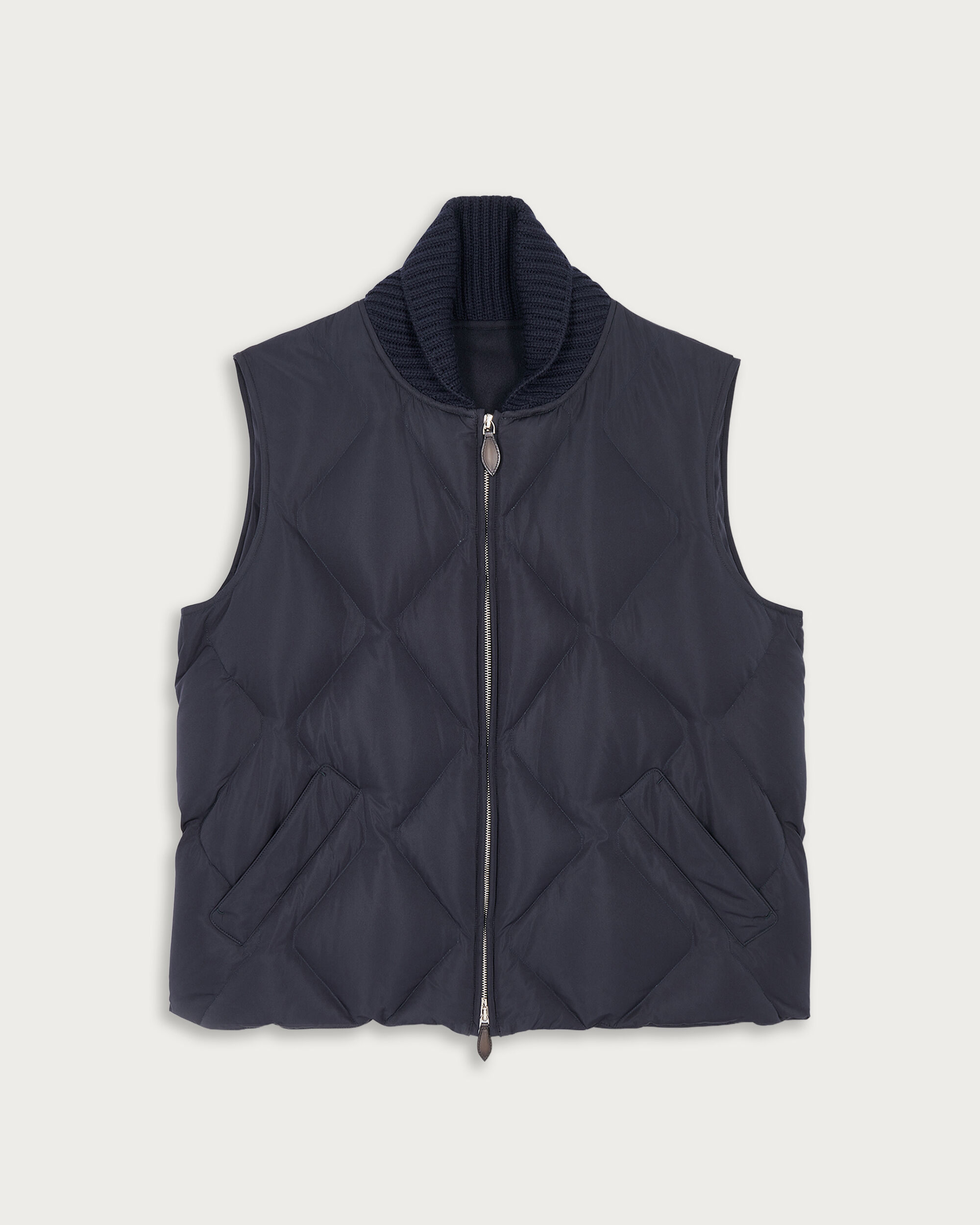 レザーディテール キルティング ダウンジレ, Cold Night Blue, hi-res