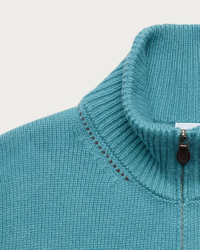 Leather Braiding Half-Zip, Teal Blue, hi-res