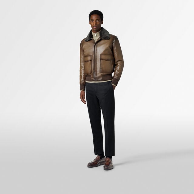 Blouson Aviateur en Cuir Patiné, DEEP SEPIA, hi-res 4