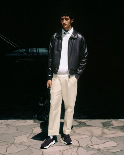 Relaxed Trousers with Leather Detail, Butter Cream, hi-res