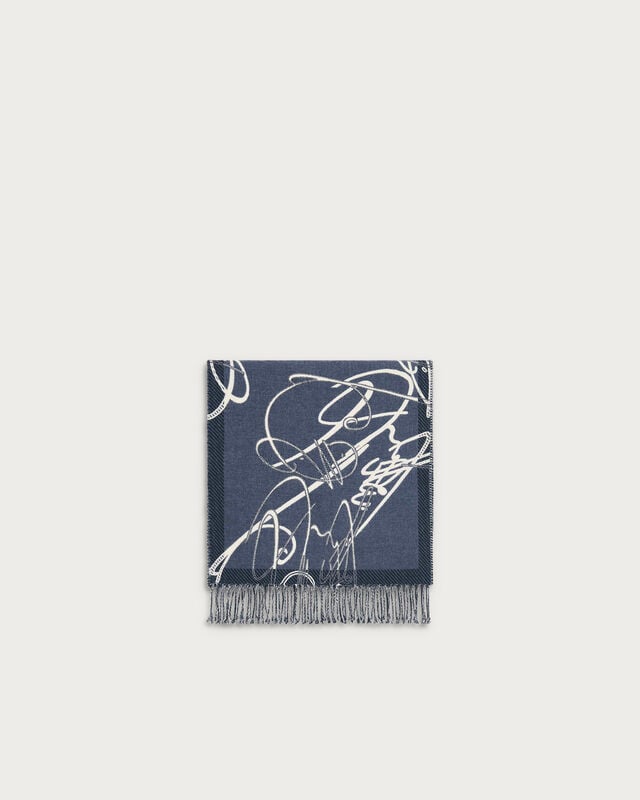 Fair Isle Scritto Pattern Scarf, Blue Charcoal, hi-res