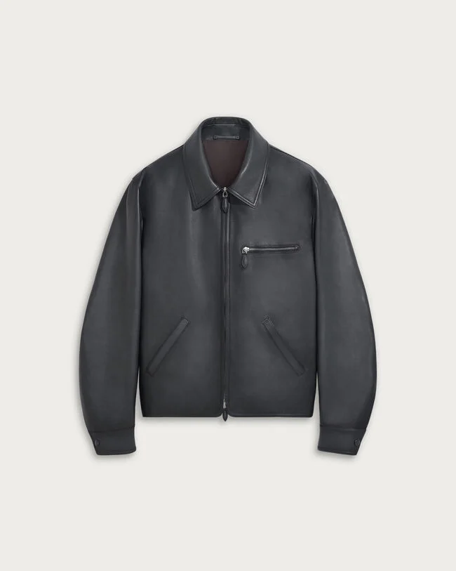 Blouson Un Jour en Cuir Patin&eacute;, Black Shade, hi-res