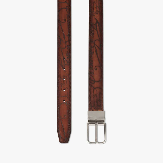 Essence Scritto leather 32 mm Reversible Belt, NERO & TOBACCO BIS, hi-res 2