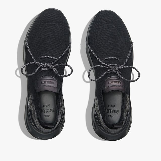 Shadow Cashmere And Alligator Leather Sneaker, BLACK, hi-res 3