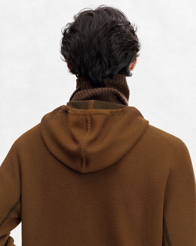 Shadow Zipped Hoodie with Leather Details, Toffee Camel, hi-res