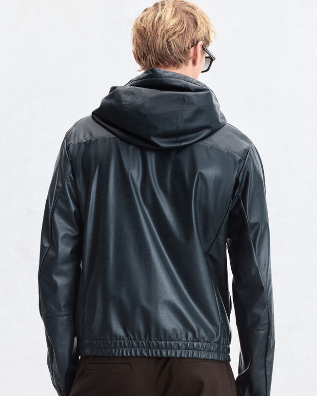 Ultralight Fly Scritto Pattern Leather Hooded Blouson, Mineral Blue, hi-res