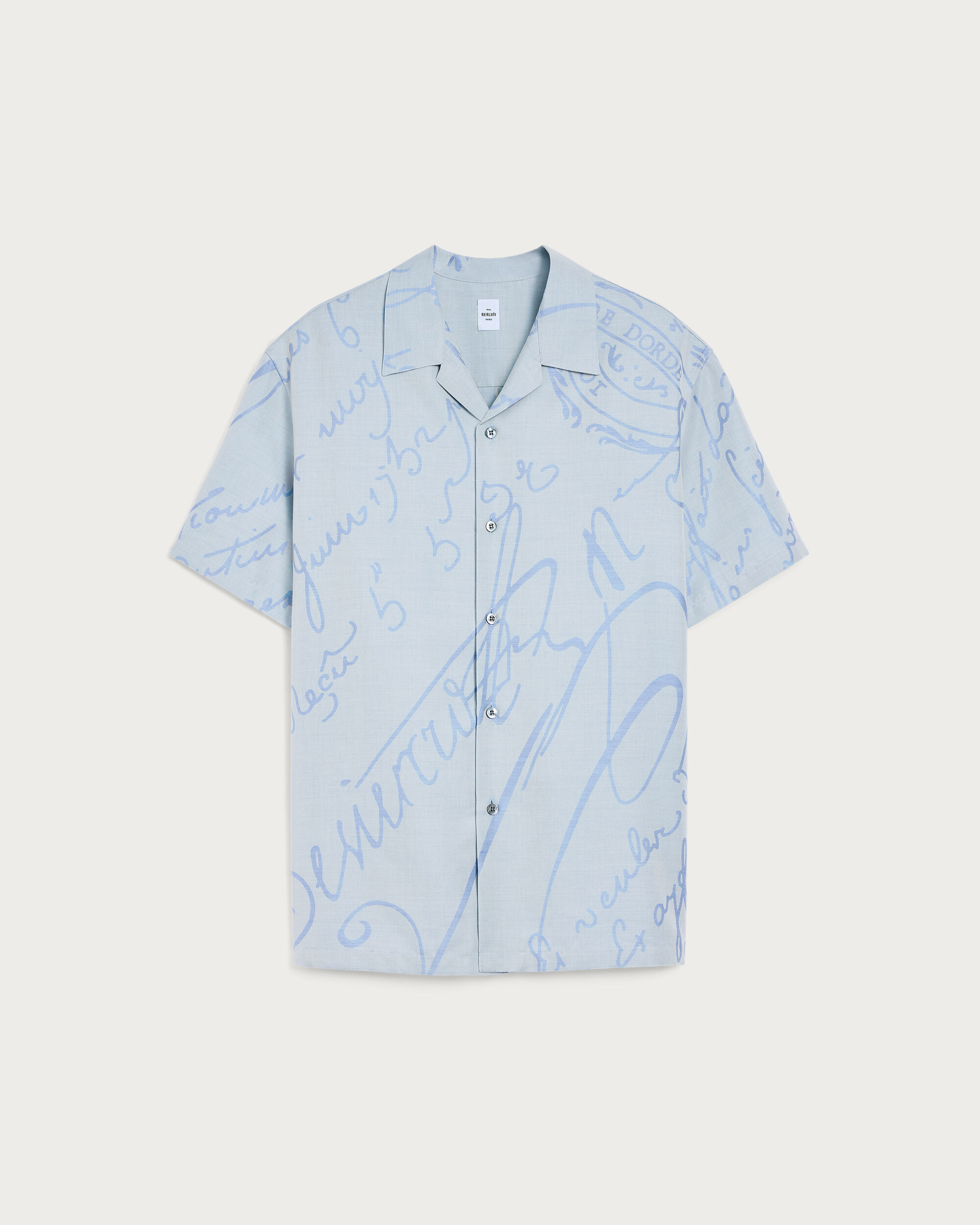 Scritto Pattern Short-Sleeves Shirt, Middle Blue, hi-res