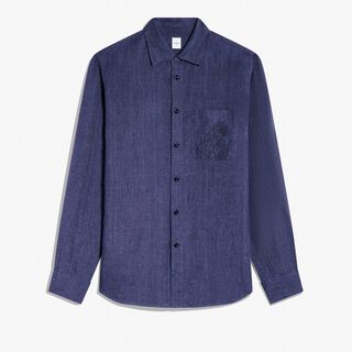 Linen Shirt With Scritto Pocket, INDIGO, hi-res