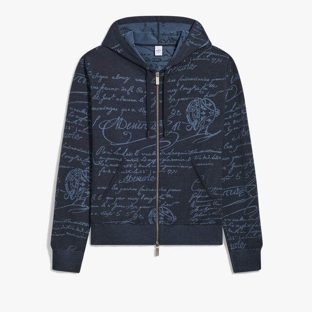 Classic Scritto Zip-up Hoodie, GREYISH NAVY, hi-res 1
