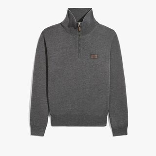 Leather Tab Half Zip Sweater, DARK LEAD, hi-res