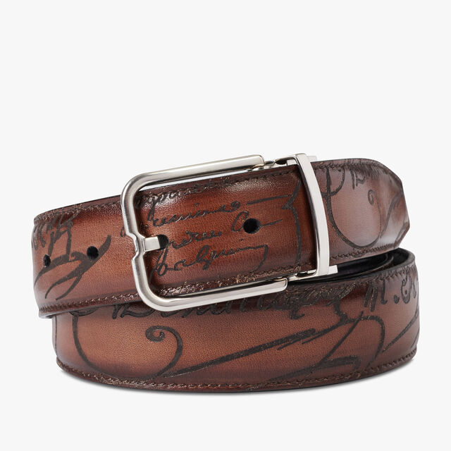 Essence Scritto leather 32 mm Reversible Belt, NERO & TOBACCO BIS, hi-res 1