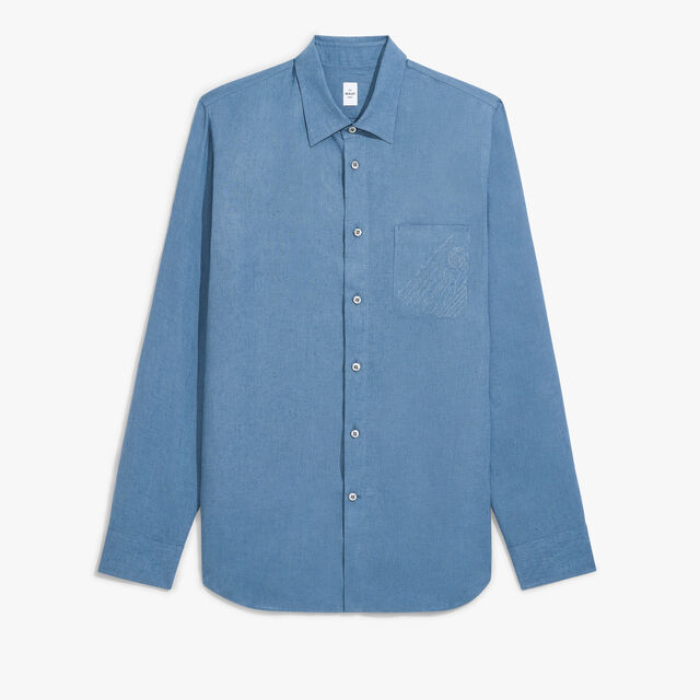Linen Relaxed Scritto Pocket Shirt, CHAMBRAY BLUE, hi-res 1