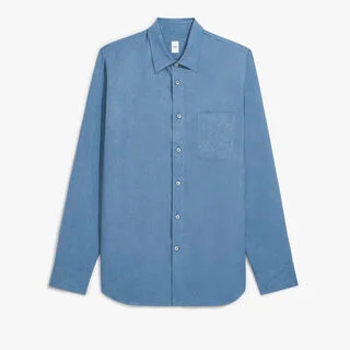 亚麻休闲Scritto口袋衬衫, CHAMBRAY BLUE, hi-res