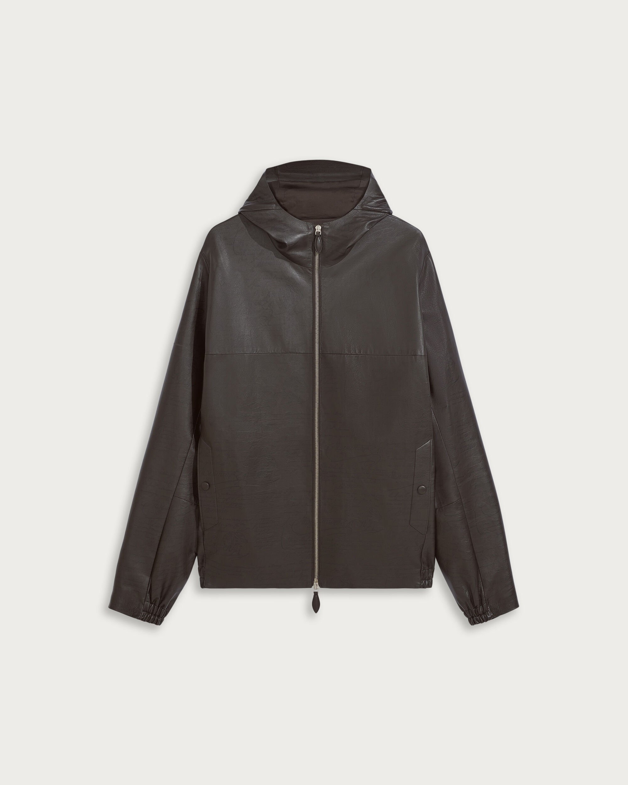 Scritto Pattern Hooded Blouson, Chocolate Brown, hi-res