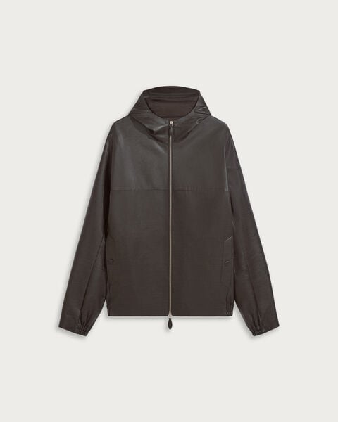 Scritto Pattern Hooded Blouson, Chocolate Brown, hi-res