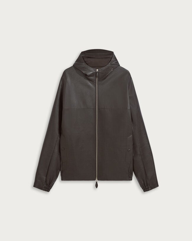 Scritto Pattern Hooded Blouson, Chocolate Brown, hi-res