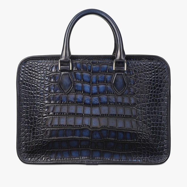 Cartable Un Jour Mini En Cuir d'Alligator, NERO BLU, hi-res 4