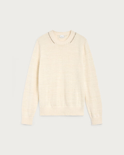 Leather Braiding Crewneck, Off White, hi-res