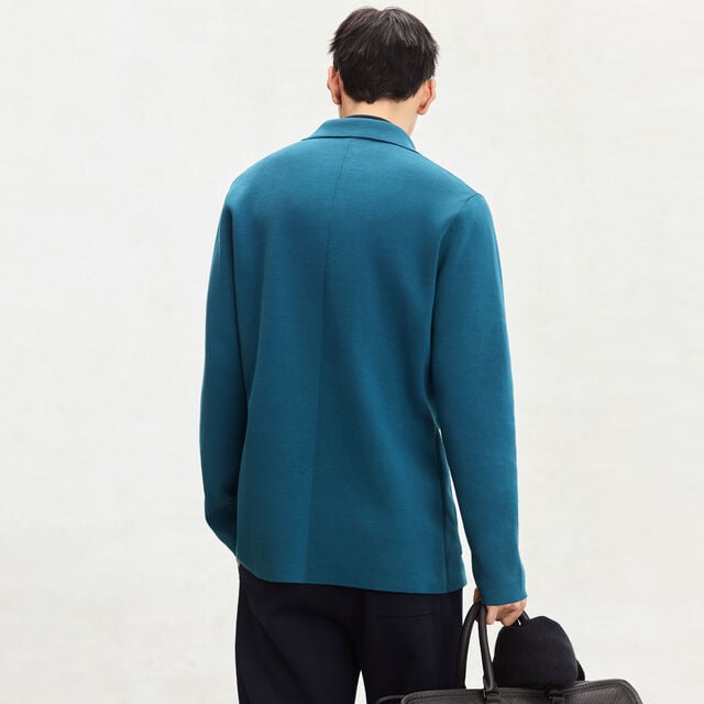 Double Face Scritto Knitted Jacket, NILE BLUE, hi-res 3