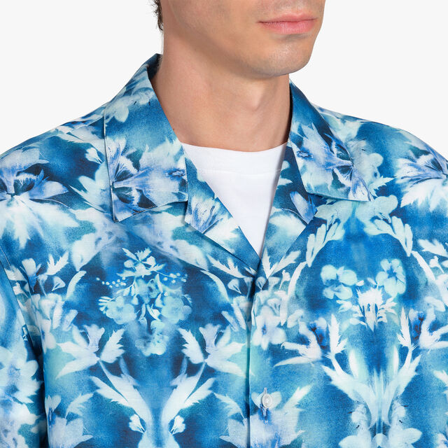 Linen & Cotton Printed Short Sleeves Shirt, CYANOTYPE INDIGO, hi-res 6