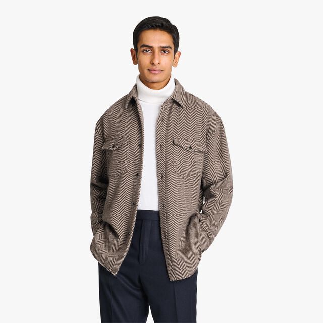 Herringbone cashmere Overshirt, COFFEE BEAN, hi-res 2