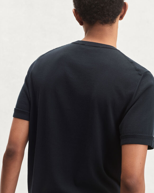 Pull &agrave; Col Rond &agrave; Manches Courtes avec Broderie B-Thabor, Nero Blue, hi-res